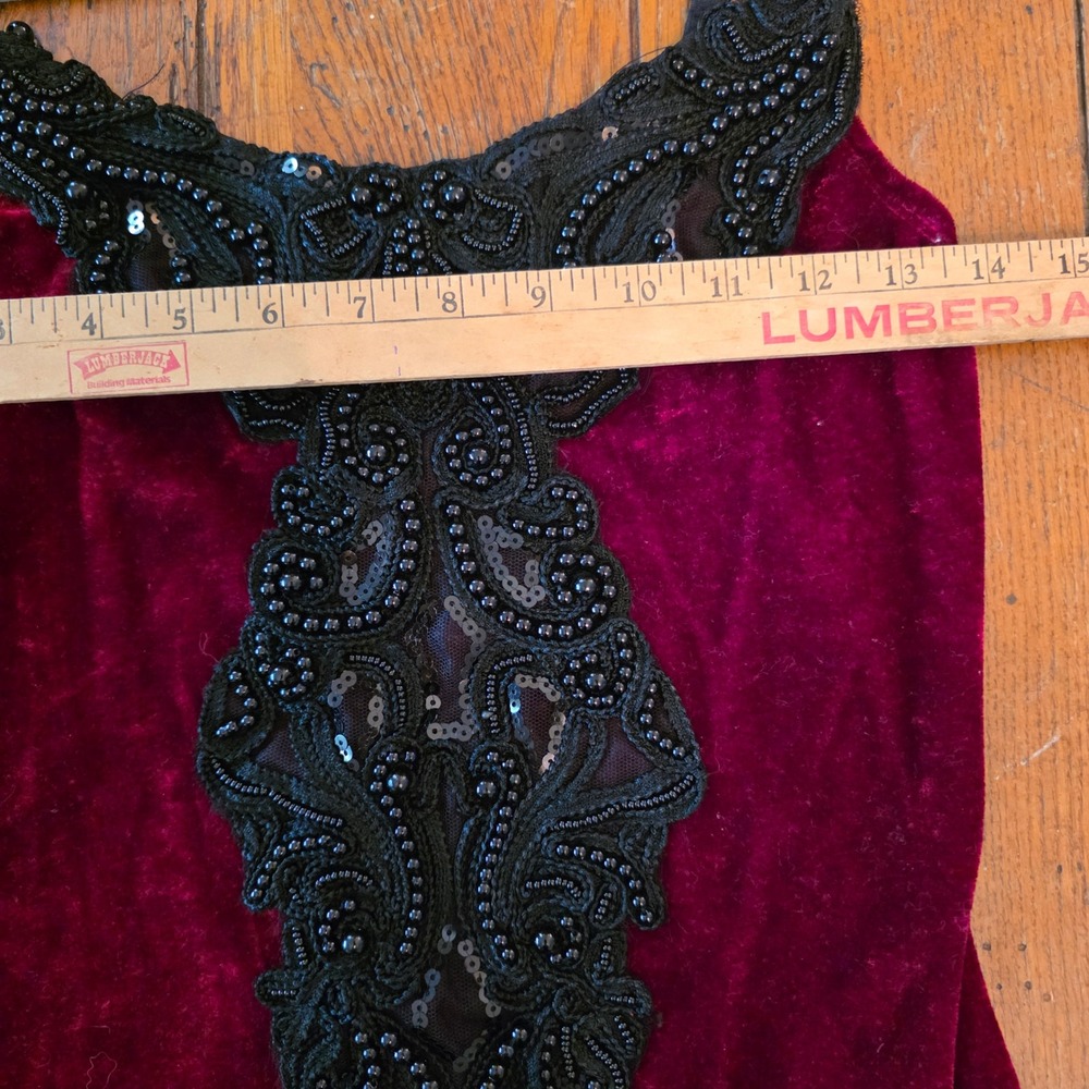 Dreamgirl vtg Flapper Dress Med Burgundy Velvet Beaded Fringe 1920s Great Gatsby - Picture 14 of 14